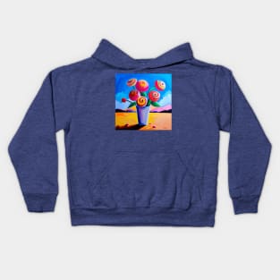 Cute Abstract Flowers in a Desert Mountain Landscape Kids Hoodie